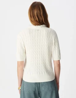 Cardigan manches courtes blanc tricot torsadé Femme