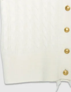 Cardigan manches courtes blanc tricot torsadé Femme