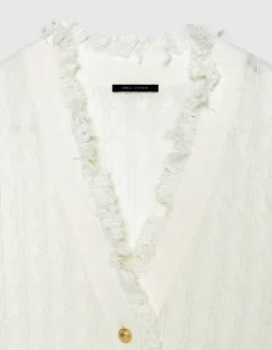 Cardigan manches courtes blanc tricot torsadé Femme