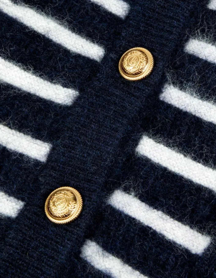 Cardigan manches longues marine rayures 100% laine Femme