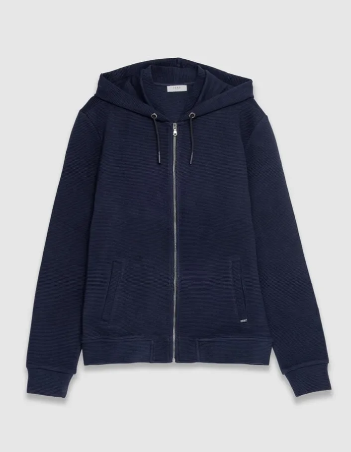 Cardigan marine coton bio maille Ottoman à capuche Homme