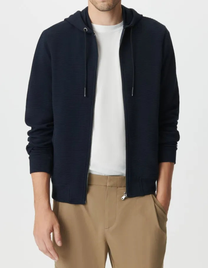 Cardigan marine coton bio maille Ottoman à capuche Homme