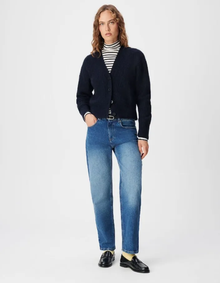 Cardigan marine tricot côtelé Femme