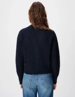 Cardigan marine tricot côtelé Femme