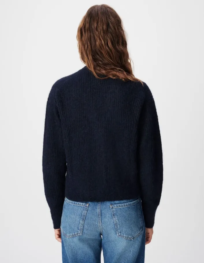 Cardigan marine tricot côtelé Femme