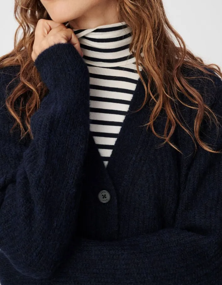 Cardigan marine tricot côtelé Femme