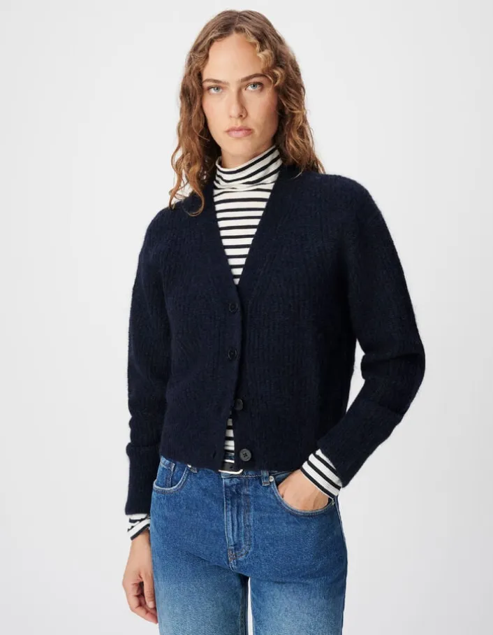 Cardigan marine tricot côtelé Femme