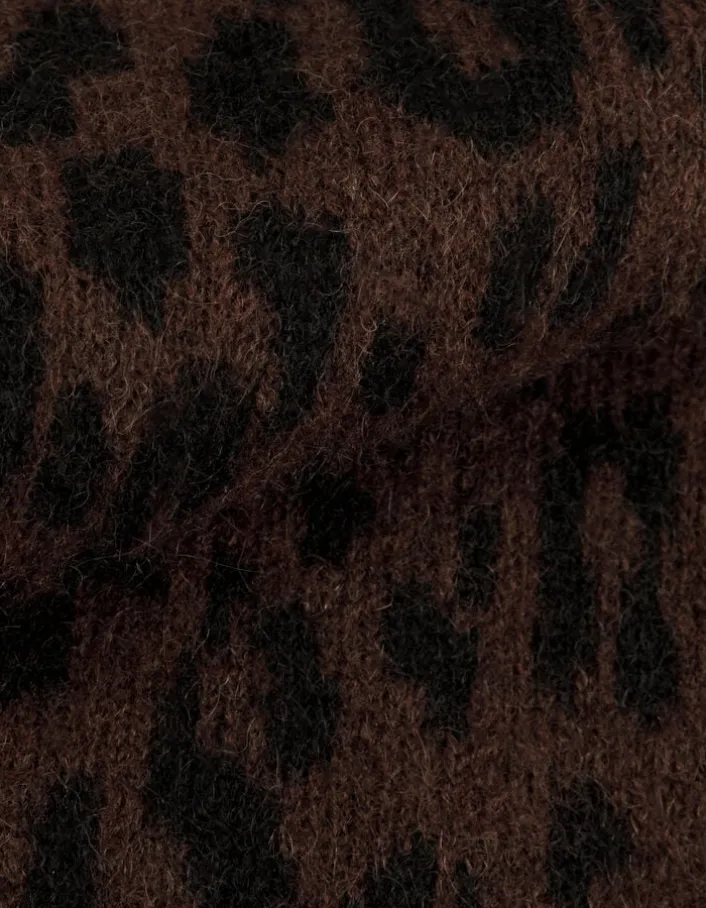 Cardigan marron tricot motif léopard Femme