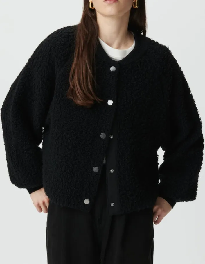Cardigan noir maille bouclette Femme