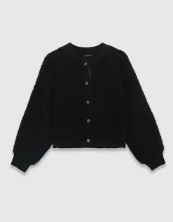 Cardigan noir maille bouclette Femme