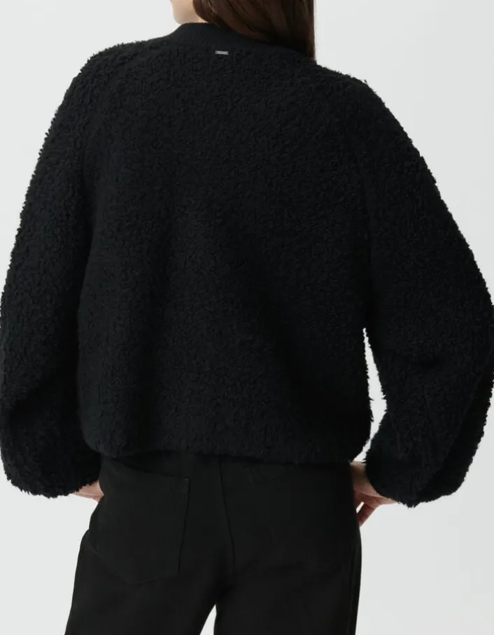 Cardigan noir maille bouclette Femme