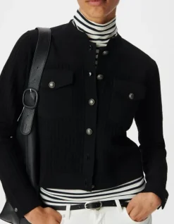 Cardigan noir tricot relief à poches plaquées Femme