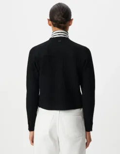 Cardigan noir tricot relief à poches plaquées Femme
