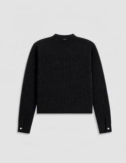 Cardigan noir tricot relief à poches plaquées Femme