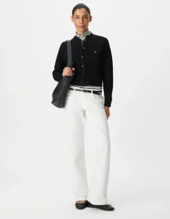 Cardigan noir tricot relief à poches plaquées Femme