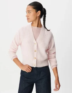 Cardigan rose tricot côtelé Femme