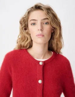 Cardigan rouge tricot mousseux 100% laine Femme