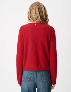 Cardigan rouge tricot mousseux 100% laine Femme
