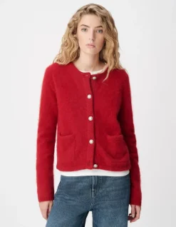 Cardigan rouge tricot mousseux 100% laine Femme