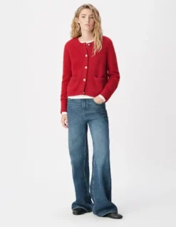 Cardigan rouge tricot mousseux 100% laine Femme