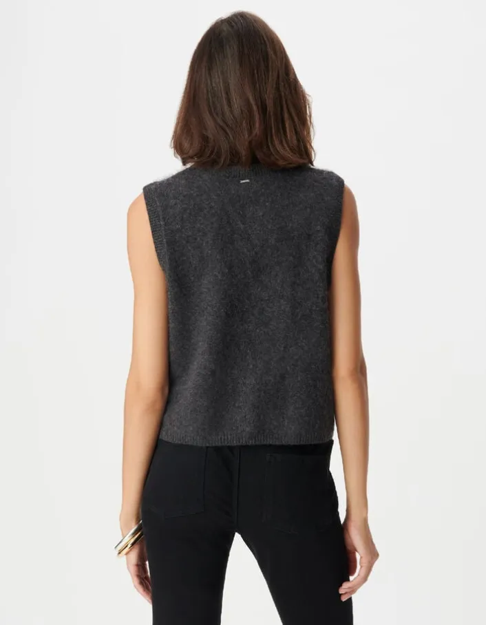 Cardigan sans manches gris anthracite 100% laine boutonné Femme
