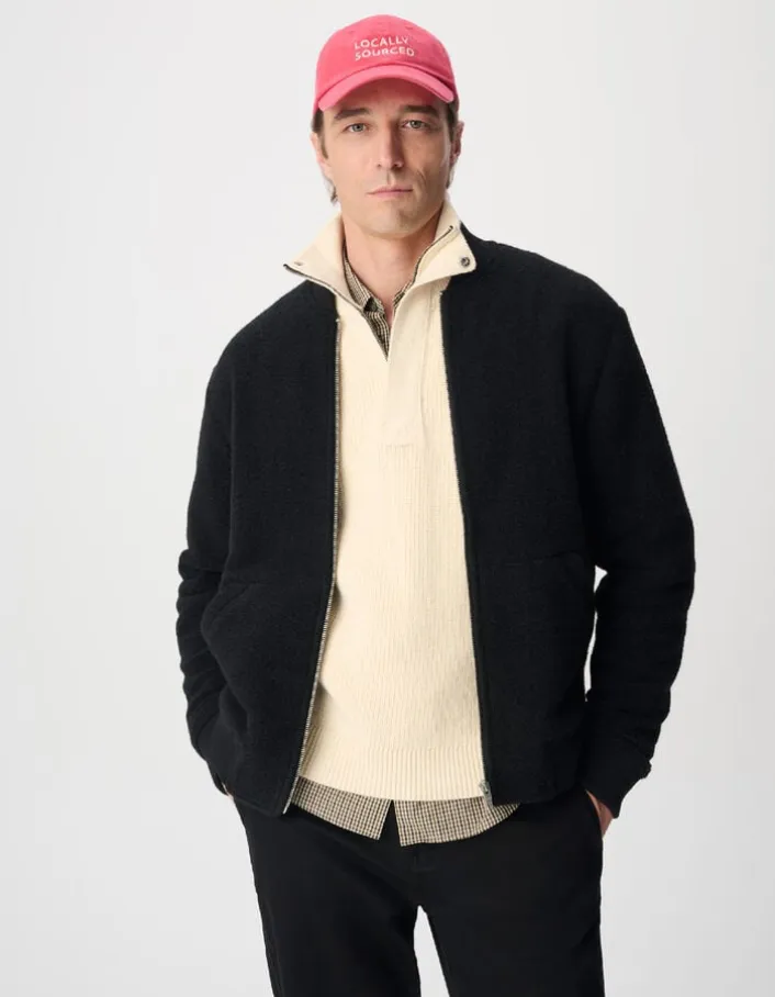 Cardigan teddy noir zippé laine bouillie Homme