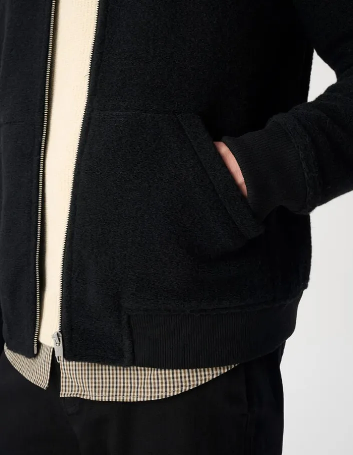 Cardigan teddy noir zippé laine bouillie Homme