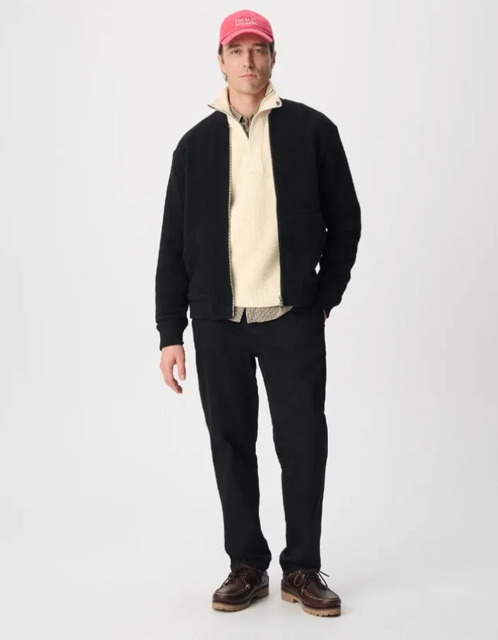 Cardigan teddy noir zippé laine bouillie Homme