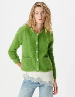 Cardigan vert tricot mousseux 100% laine Femme