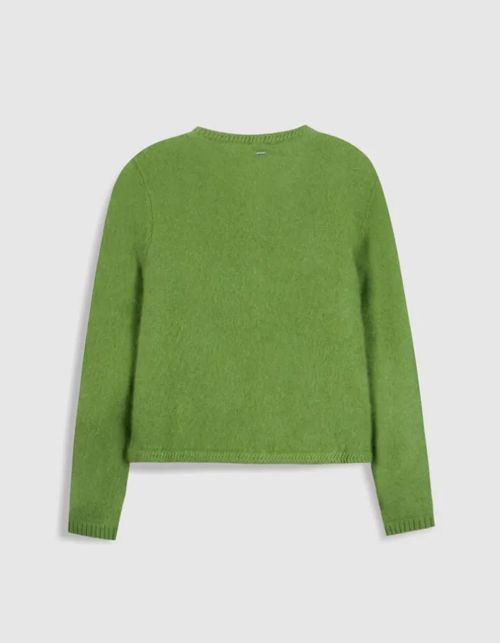 Cardigan vert tricot mousseux 100% laine Femme