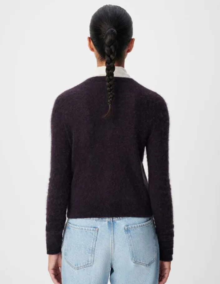 Cardigan violet tricot mohair mélangé Femme
