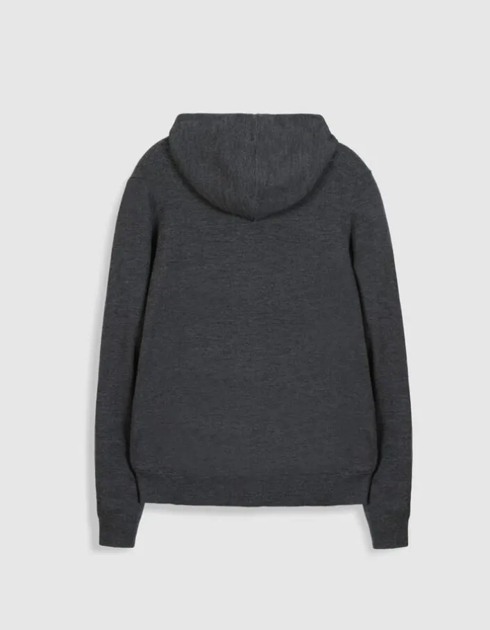 Cardigan zippé à capuche gris tricot 100% laine Homme