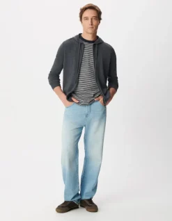 Cardigan zippé à capuche gris tricot 100% laine Homme