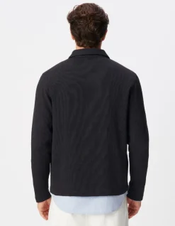 Cardigan zippé noir tissu plissé Homme