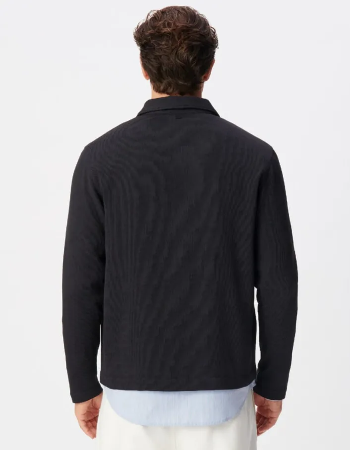 Cardigan zippé noir tissu plissé Homme