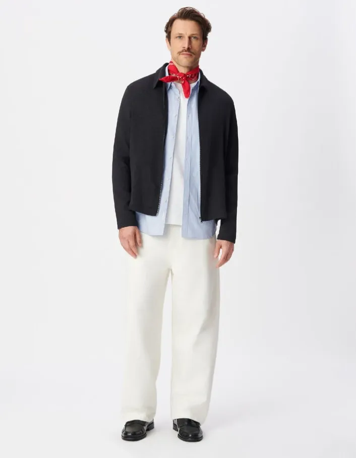Cardigan zippé noir tissu plissé Homme