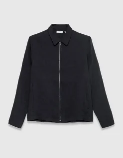 Cardigan zippé noir tissu plissé Homme