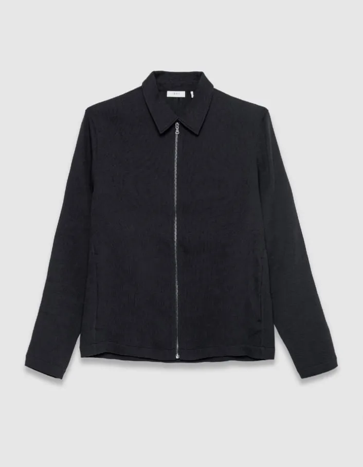 Cardigan zippé noir tissu plissé Homme