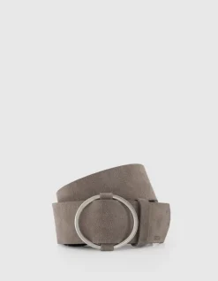 Ceinture camel cuir velours ajustable Femme