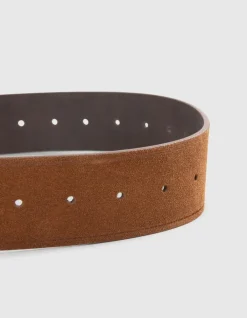 Ceinture cuir velours camel boucle ronde Femme