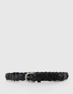 Ceinture fine noire cuir tressé Femme