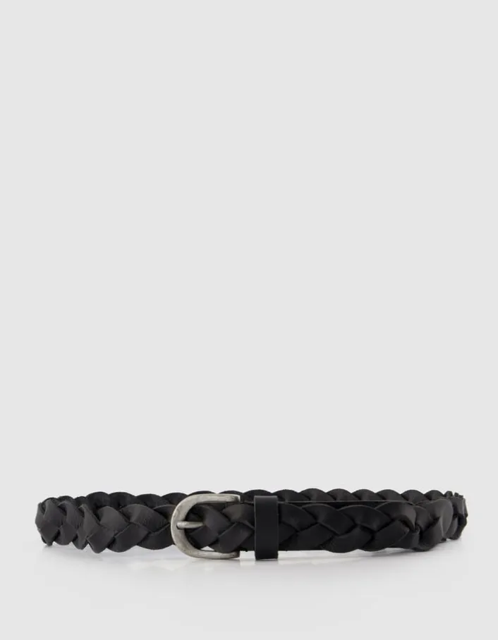 Ceinture fine noire cuir tressé Femme