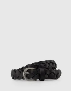 Ceinture fine noire cuir tressé Femme