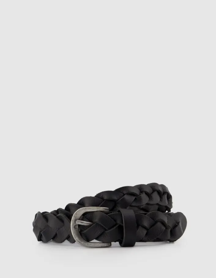 Ceinture fine noire cuir tressé Femme