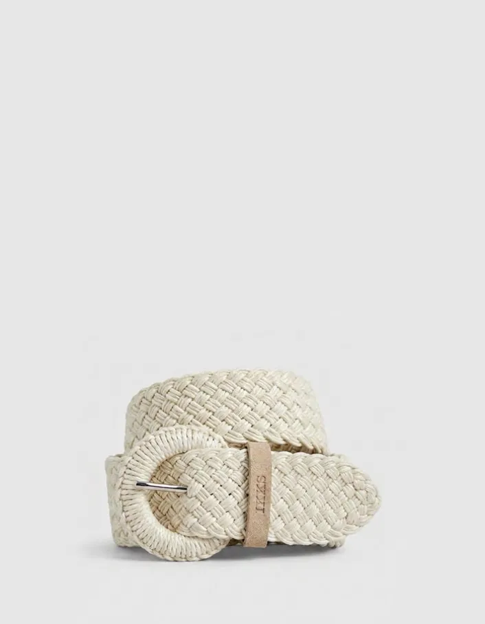 Ceinture large écrue raphia tressé Femme