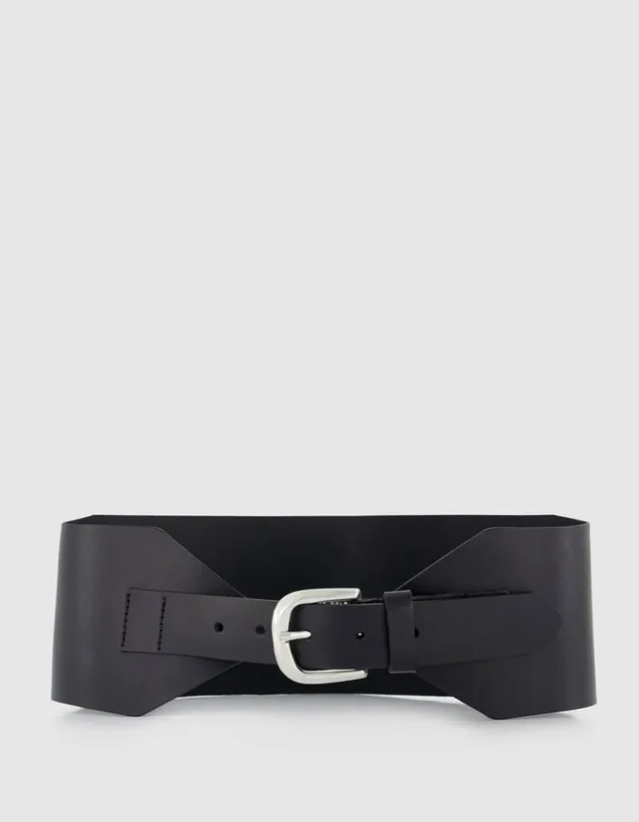 Ceinture large noire cuir Femme