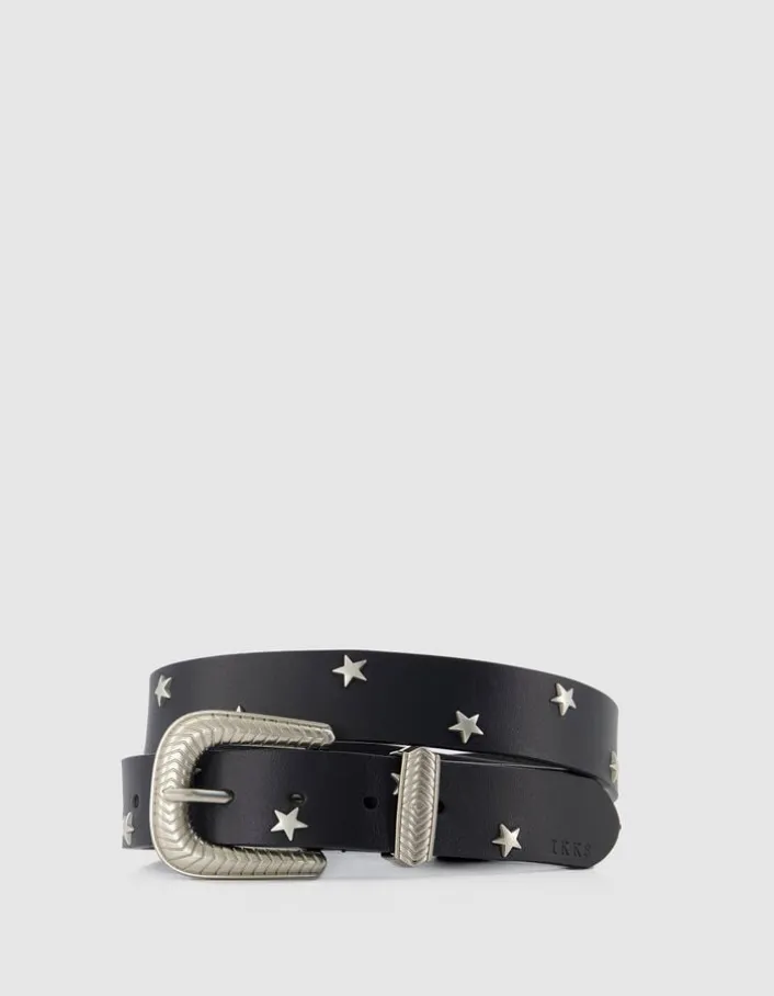 Ceinture noire cuir rivets étoiles Femme