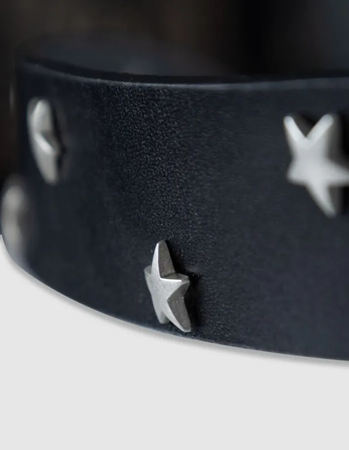 Ceinture noire cuir rivets étoiles Femme