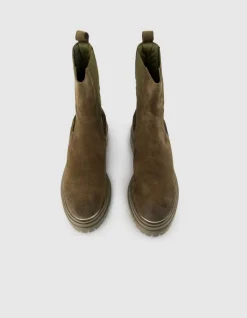 Chelsea boots kaki cuir velours baguette métal Femme