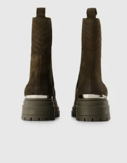 Chelsea boots kaki cuir velours baguette métal Femme